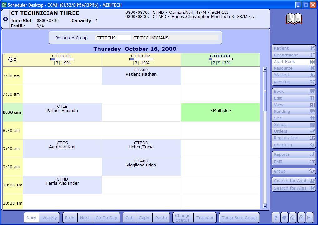 Created: April 30, 2015 Page 23 of 24 Appointment Book Desktop Use this routine to view the schedules for an entire resource group at once. You can also view one resource s schedule for the week.
