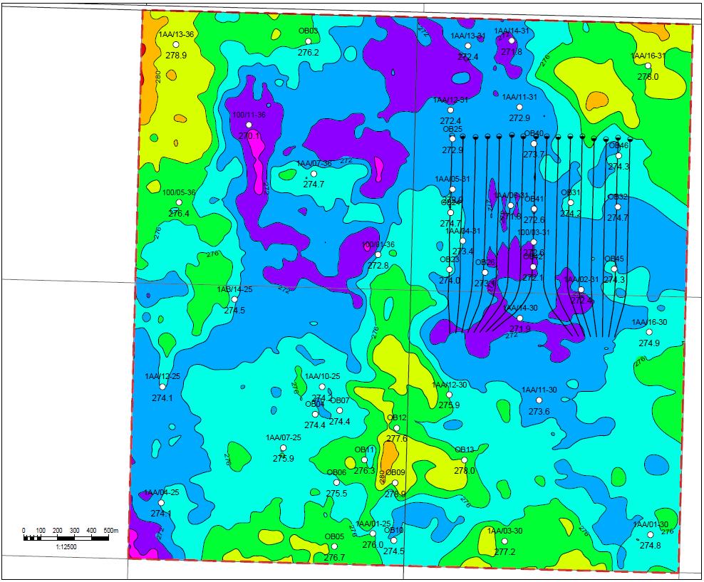 Base of Bitumen Pay Structure Map Development Area T94 R18W4 R17W4