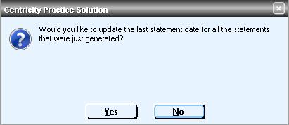 Updating Last Statement Run Date After choosing Electronic (or Print/Preview), a popup window will open stating that the system is generating the patient statements.