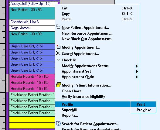 Printing Patient Profiles Another method to updating patient registration information is to print out patient profiles and have