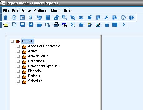 Standard Reports When the Reports component is opened, a folder called Reports will display.