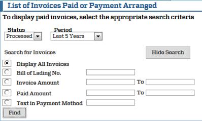 By clicking on Extend Search you can perform an advanced search of paid invoices according to your required