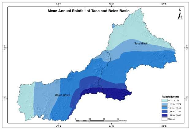 In the Beles river sub-basin, the highest rainfall occurs in the central part of the basin. In this area the average annual rainfall ranges between 1,400mm to 1,800 mm.