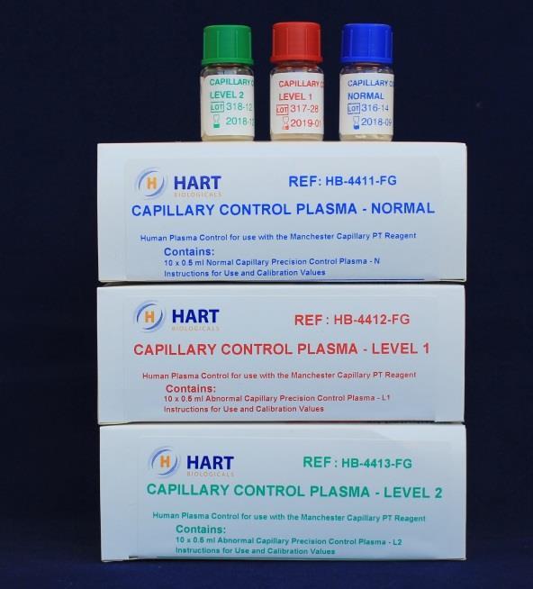 QUALITY CONTROL PLASMA BOXES AND VIALS Manchester Capillary Reagent available in 3 convenient pack sizes HB-1101-FG 5 x 6.0ml vials - 48 tests per vial HB-1190-FG 5 x 3.