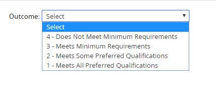 Once the applicant you are tiering has been selected, in the center of the page you will see an Outcome drop down.