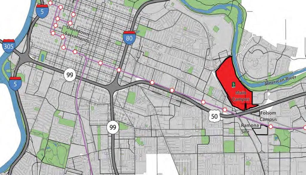 2.0 PROJECT DESCRIPTION Project Location The 300-acre University campus is located in the eastern portion of the City of Sacramento, between the American River s flood control levees and Lincoln