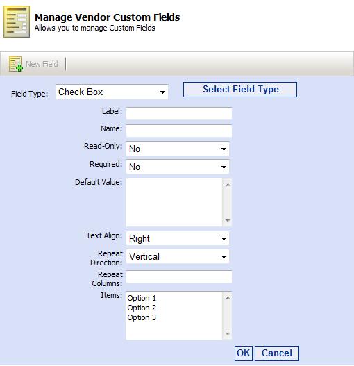 Section 5. Managing Vendor Fields The Manage Vendor Fields Tool allows you to add additional fields to capture information about Vendors.