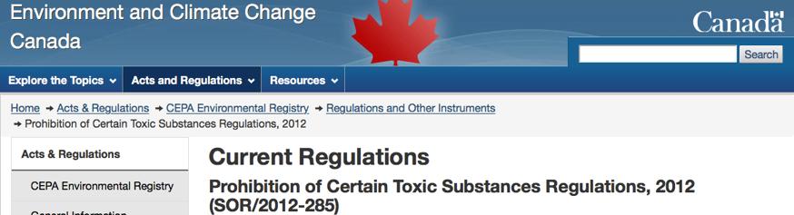 Canada - Prohibition of Certain Toxic Substances Prohibition of Certain Toxic Substances