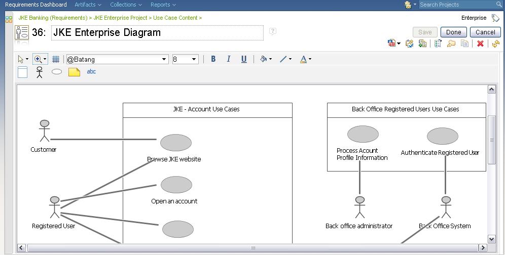 Creating a use-case diagram Create a use-case diagram as you would any other artifact. Select Use Case Diagram in Artifact Type.