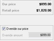 If you want to set a price for a task that is different than the calculated price, check the OVERRIDE OUR PRICE check box and type the price in the OVERRIDE AMOUNT field.