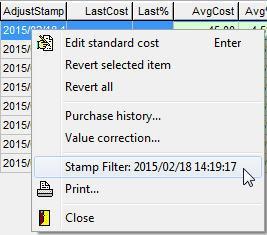 The list will be filtered to only items that have an ADJUSTSTAMP value that matches the STAMP FILTER you selected.