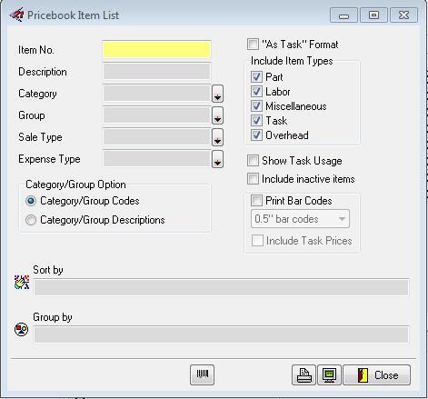 3. Use the INCLUDE ITEM TYPES checkboxes to determine what sections of the PriceBook you want to print. 4.