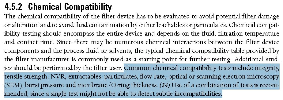 Chemical compatibility Compatibility filters / filter
