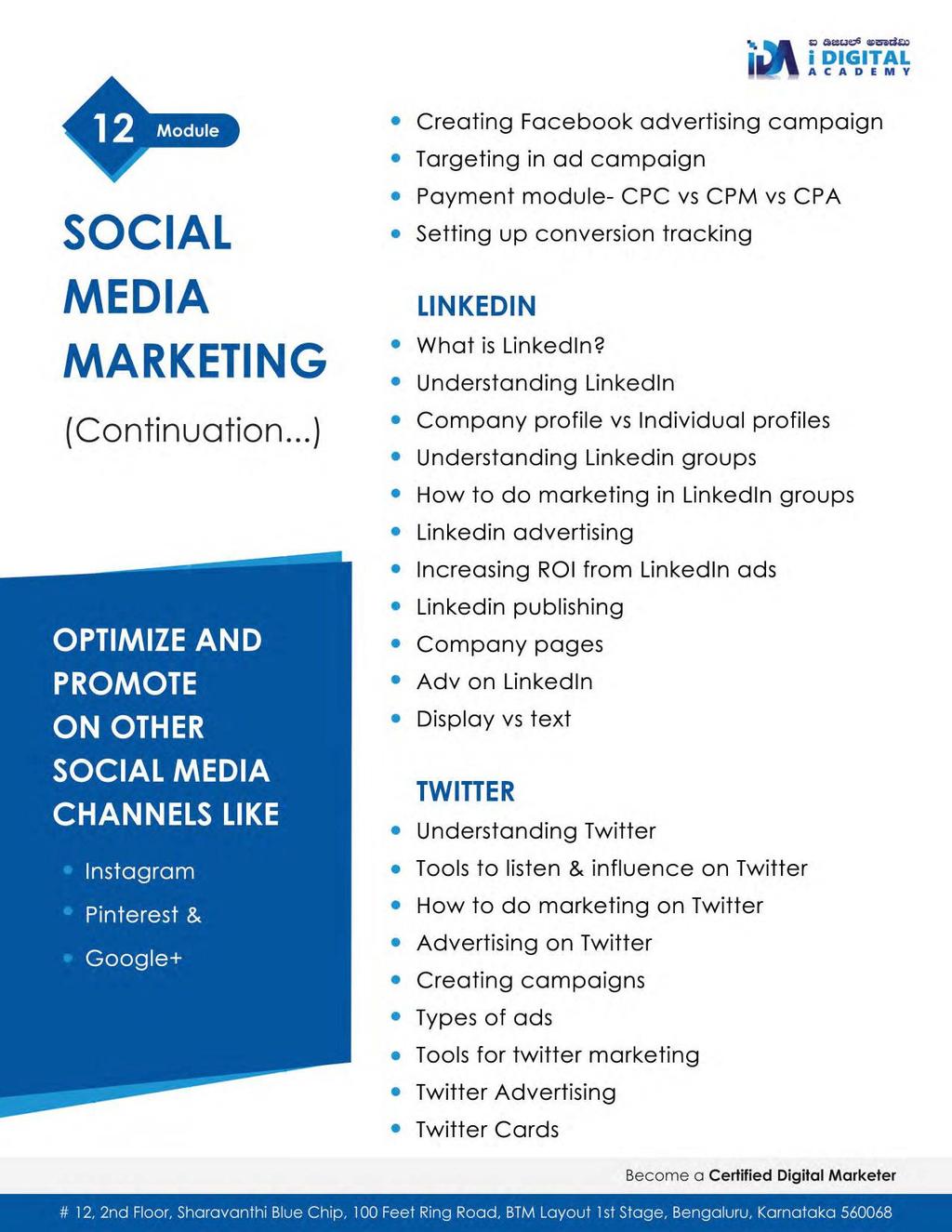 Q aui=u~ @i5ili:i~ 12 Module SOCIAL MEDIA MARKETING (Continuation.