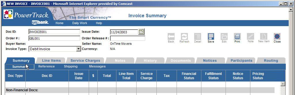 5.2.1 General Invoice Information (Summary Tab) After the initial actions switch