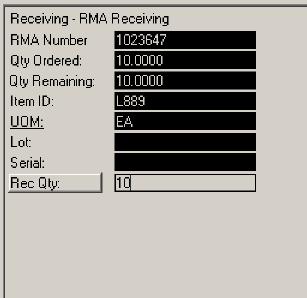 RMA Receipts Enter or scan