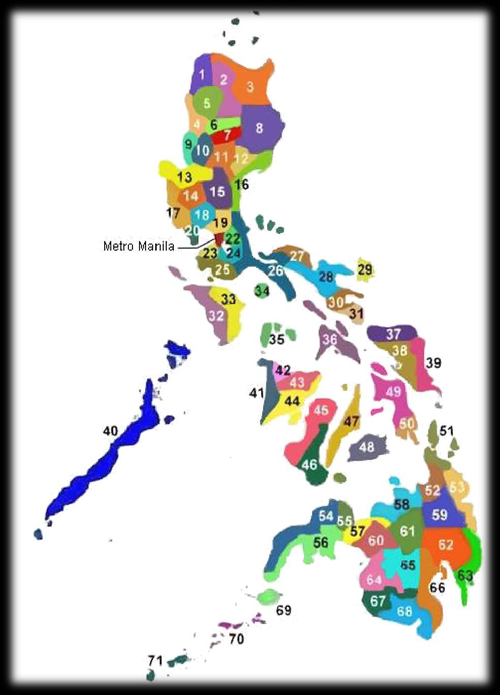Mt. Province (6) Oriental Mindoro (33) Occidental Mindoro (32) Palawan (40) Negros Occidental (45) Zamboanga del Norte (54)