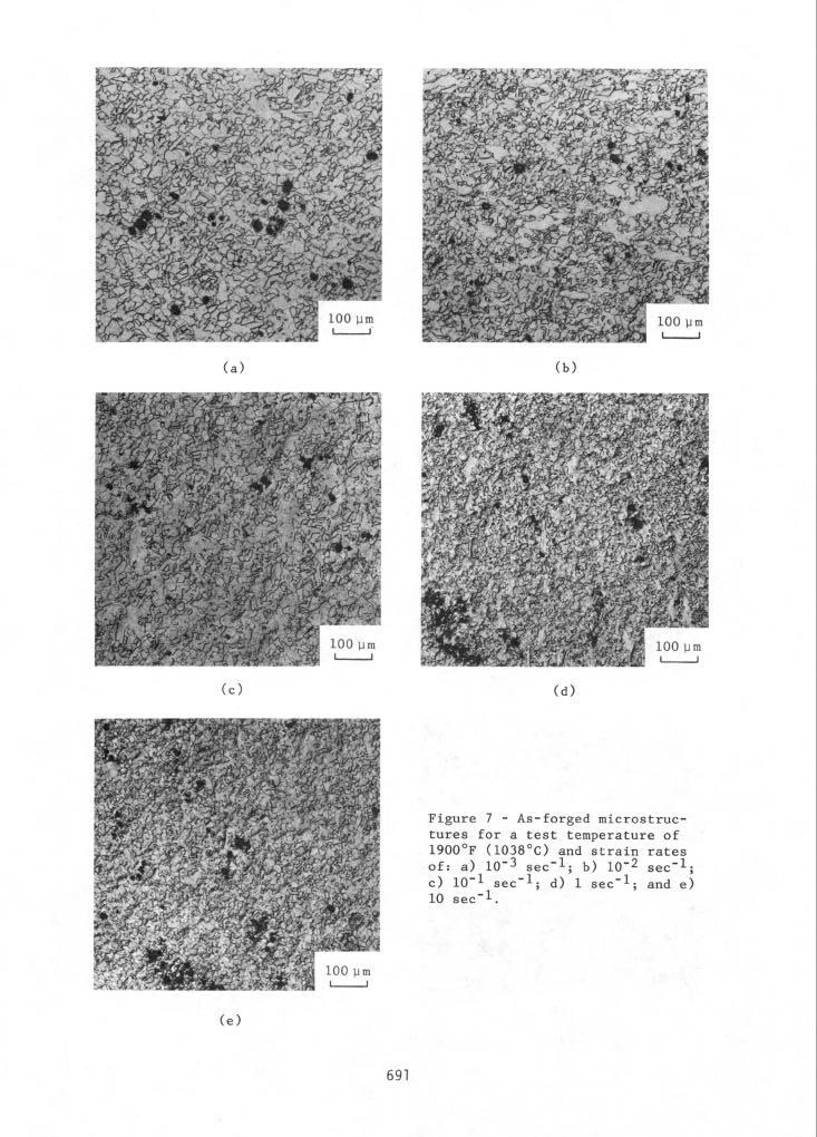 (a) (b) (d) Figure 7 - As-forged microstructures for a test temperature of 1900 F (1038 C)-Fnd