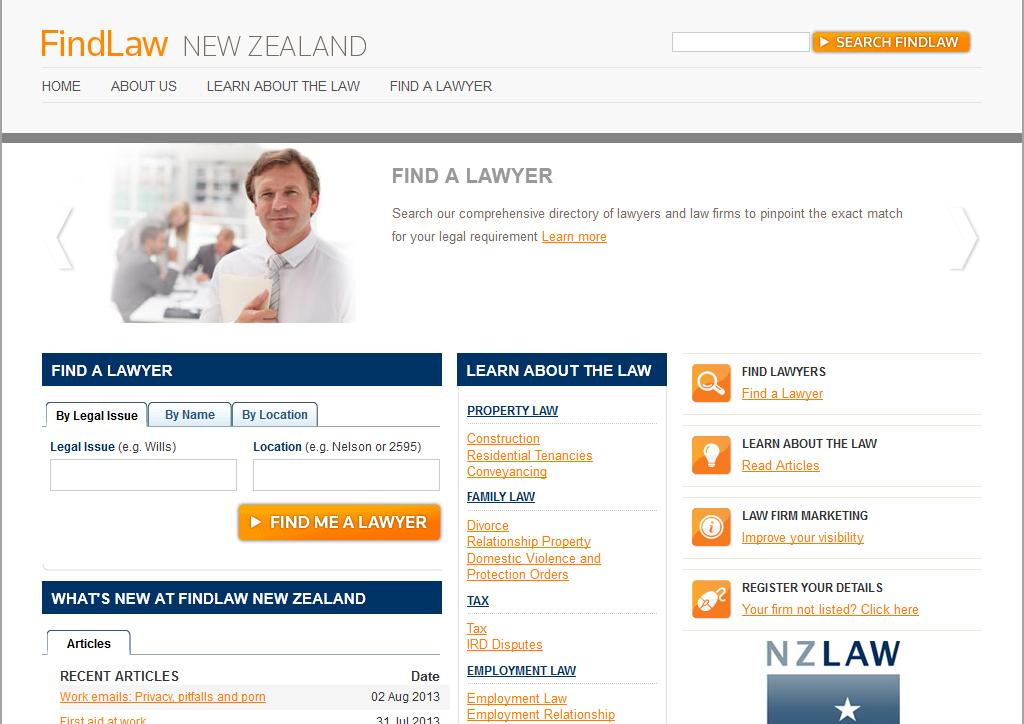 GROW YOUR BUSINESS FINDLAW LAWYER MARKETING Thomson Reuters online law directory, Findlaw.co.nz, allows law firms to connect with motivated consumers who need legal information and assistance.