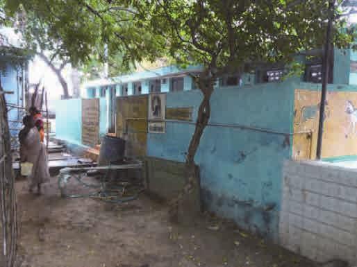 sanitation in the area. Jagrati Mahila Munch motivated women in the slum to build individual household latrines, but which are shared by neighbouring four to five households.
