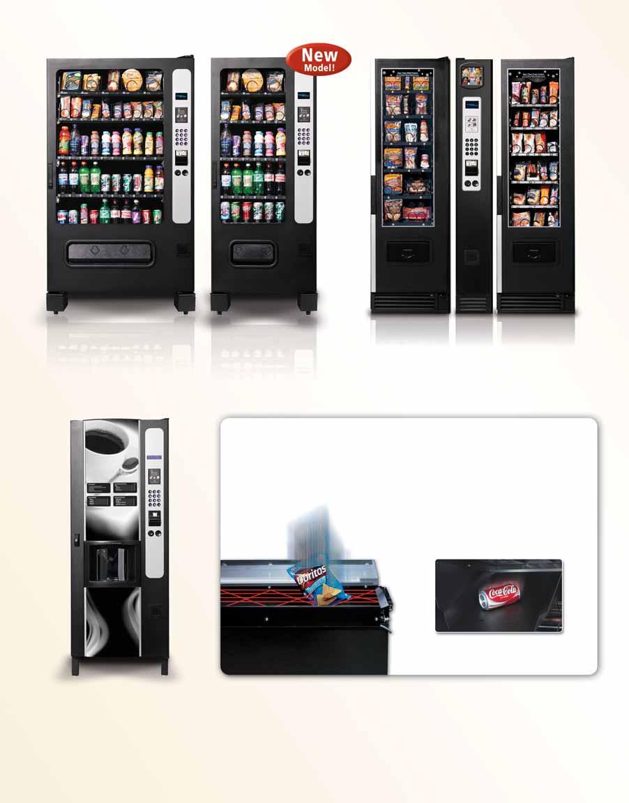 Refrigerated food, bottled and canned cold beverages. All from one machine!