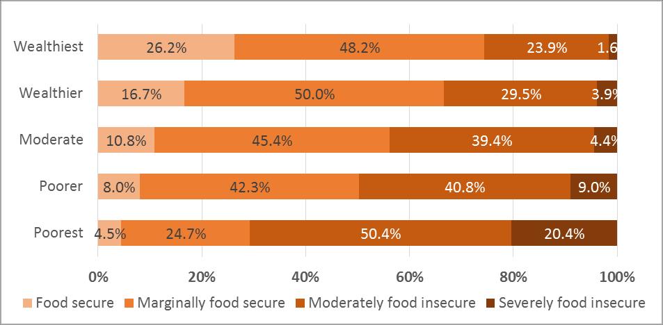Figure 11 Food Insecurity by Wealth Status Poverty correlates well with food insecurity since the use of food consumption-based coping strategies is highest in the two lowest wealth quintiles (44.