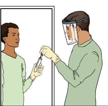 Put on a gown, face protection and gloves (over cuffs) [see "How To safely collect blood samples from