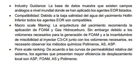Macro scale filtering: The reservoir architecture recommends FOAM and hydrocarbon gas application.
