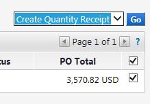 Creating a Quantity Receipt: Enter the PO Number that requires the receipt and click Go.