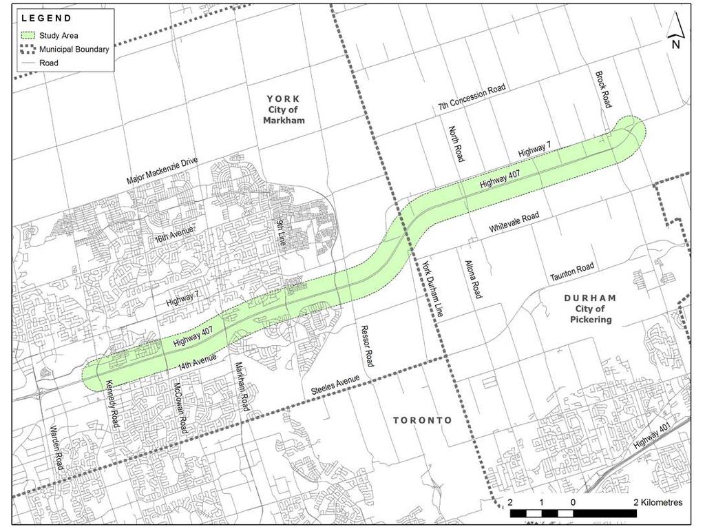 E.1.2. Study Objectives The 407 Transitway study from Kennedy Road to Brock Road encompasses the planning, environmental assessment and preliminary design of a dedicated 19.