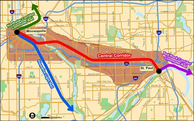 Record of Public Comment on Central Corridor Draft Environmental Impact Statement 53 Project Overviewx The Central Corridor is bordered on the north by the Burlington Northern Santa Fe rail line and
