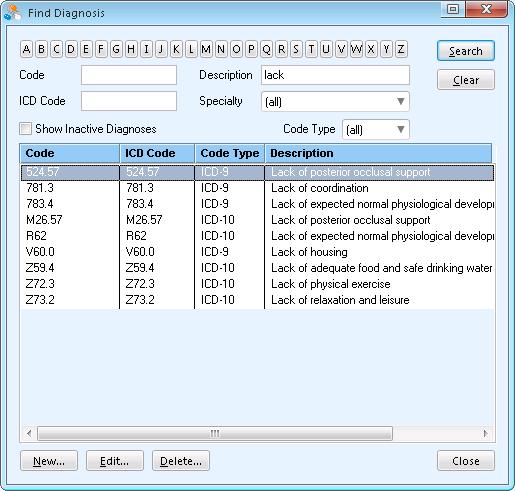 Practice Management Administration The Find Diagnosis dialog now returns