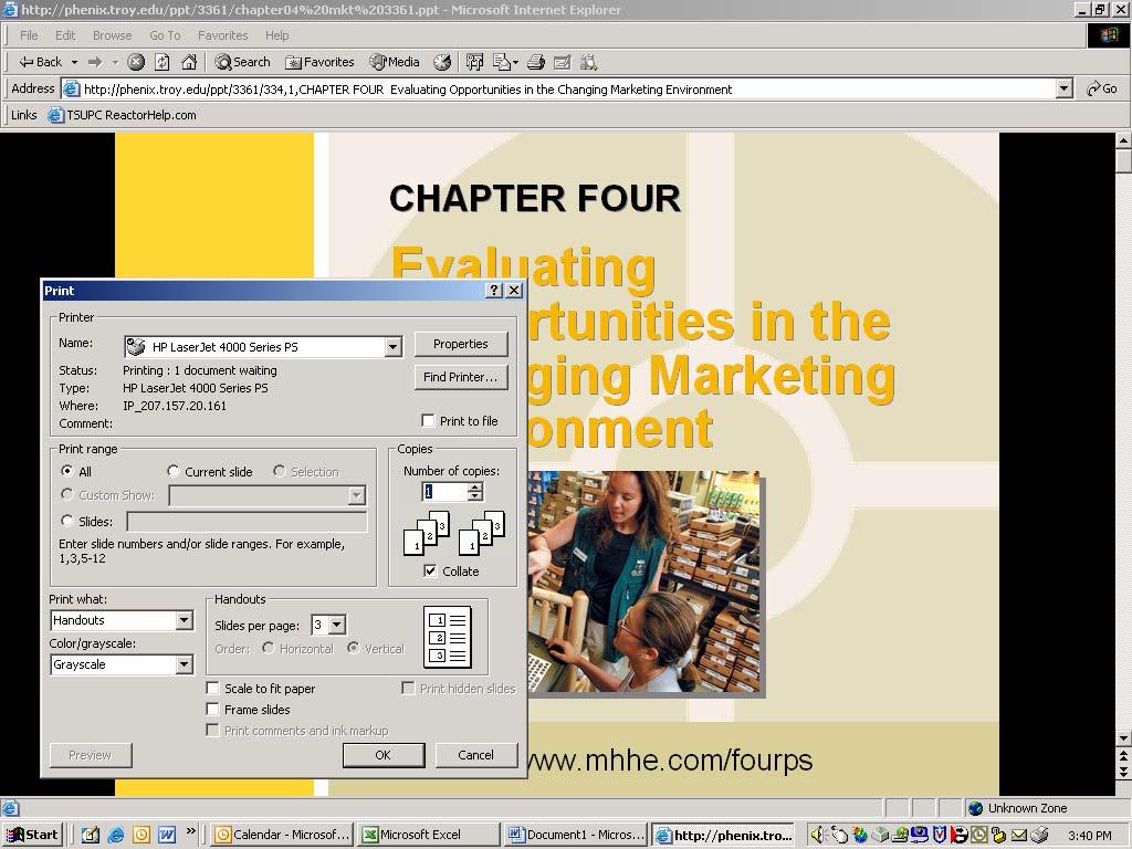 Marketing 3361 PowerPoint Slides Instructions to print chapter slides Go to: http://phenix.troy.