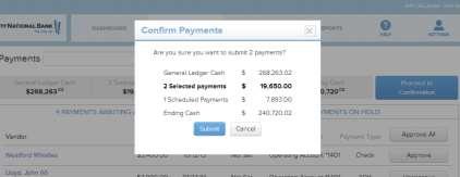 Page 55 When you have selected all the payments you wish to approve, click the button labeled Proceed to Confirmation.