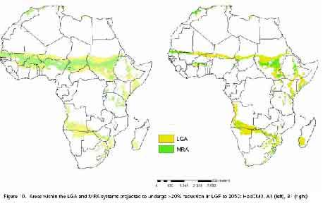 LGA (arid-semiarid livestock) and MRA (arid-semiarid mixed) system areas projected