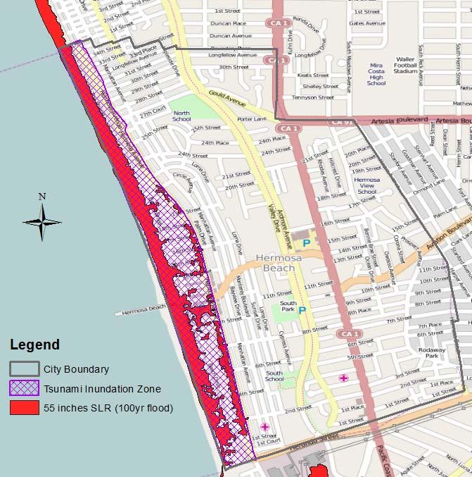 Tsunami Inundation/Evacuation Key Ares at risk now: Downtown District, 800 1500 Hermosa Avenue Hermosa Valley Elementary School 1645 Valley City