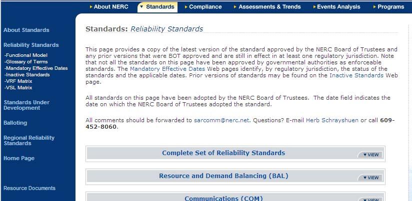 References NERC Reliability Standards for the Bulk