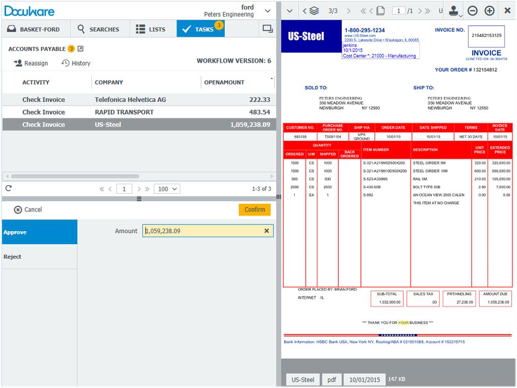 High-Performance Workflow Manager For the processing of frequently recurring documents, such as incoming invoices, DocuWare offers a highly efficient model for controlling and monitoring procedures