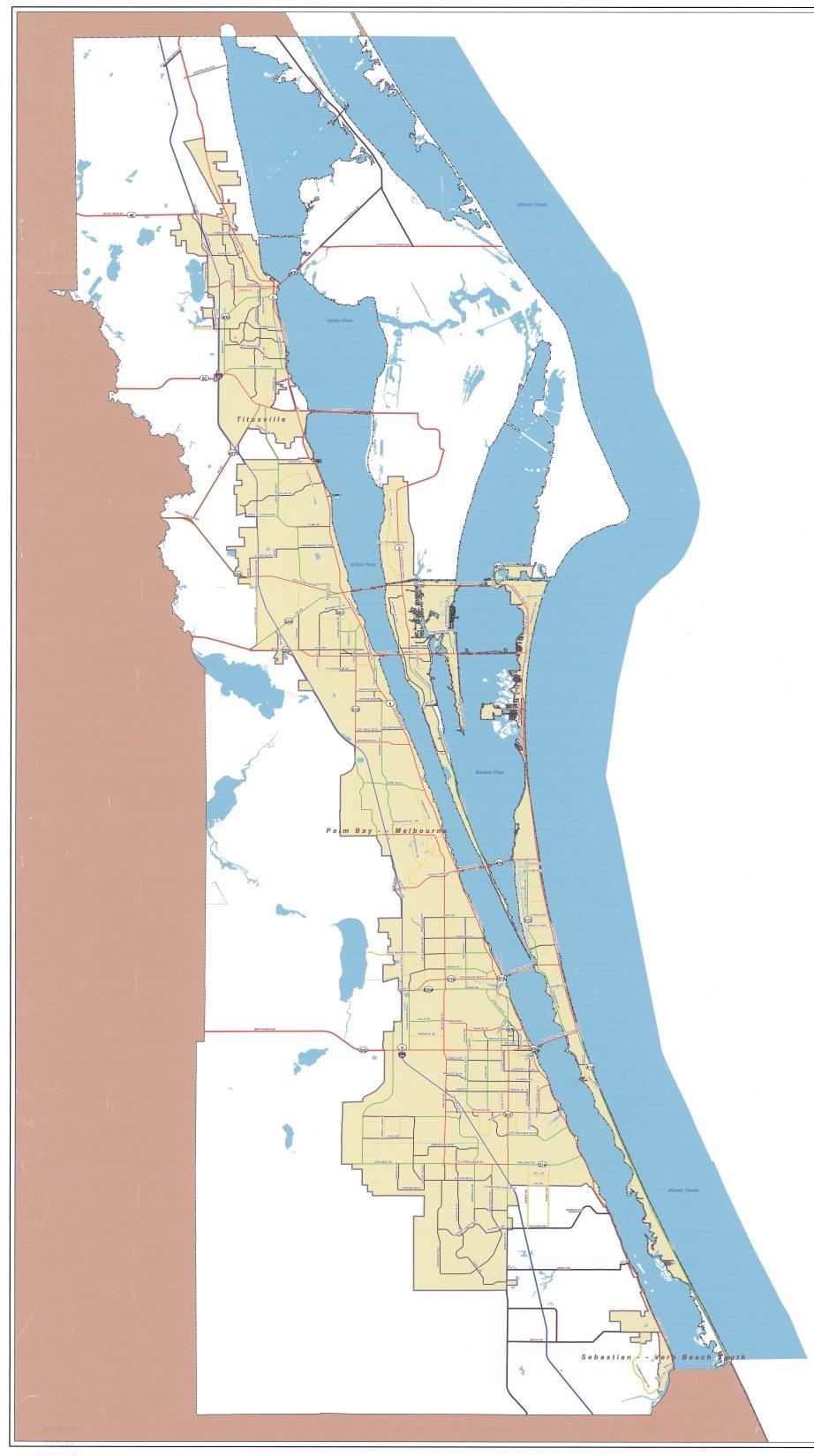 Space Coast Urbanized Area Boundaries Population 579,130 1 county 72 miles long 16