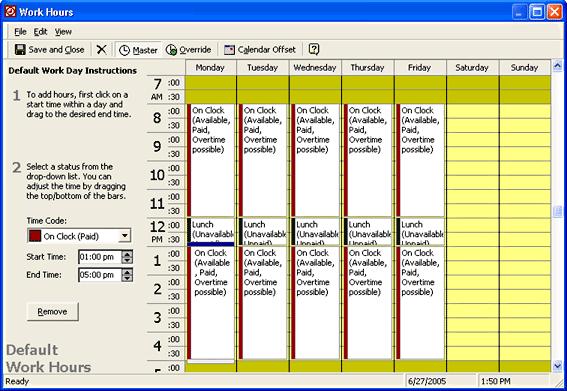 Employees Employee Work Hours The work hours dialog box allows you to define an employee s default work hours. An employee s work hours are used to assist in job scheduling and to determine payroll.