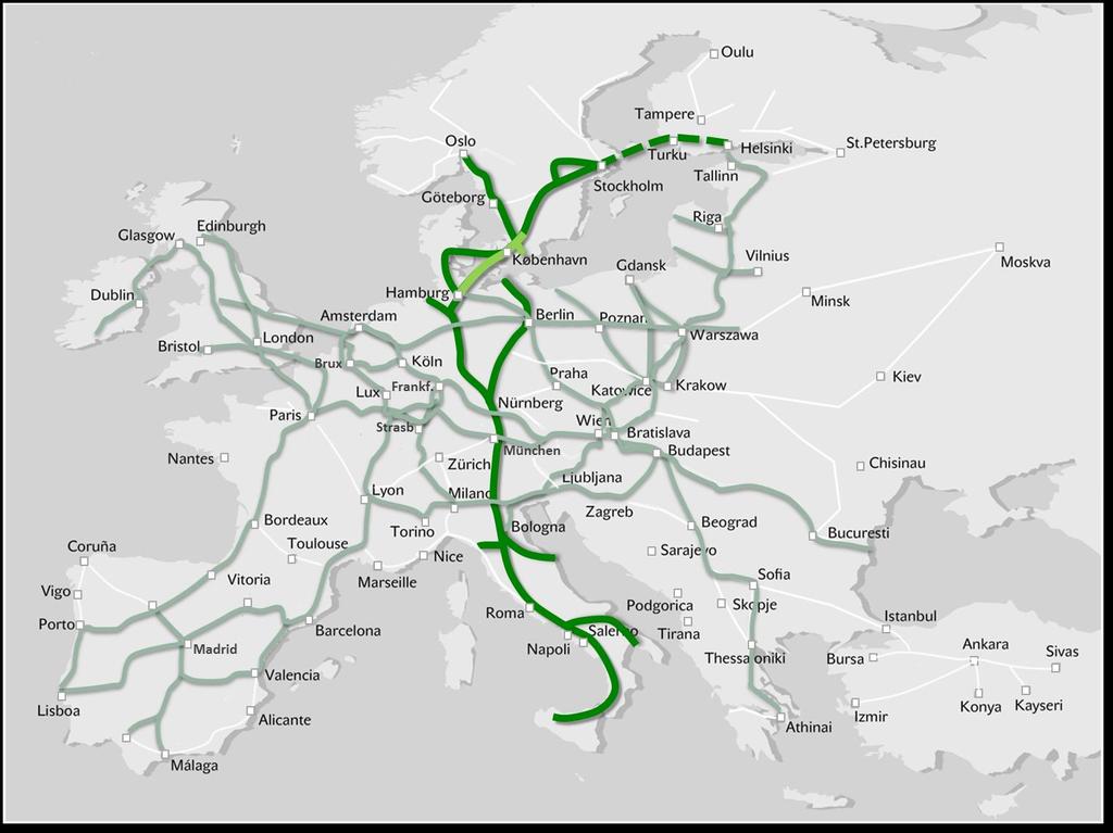 The Baltic corridor. This corridor covers the links from Southern Sweden to Germany using the ferries from e.g. Trelleborg in Sweden to to Rostock and Travemünde in Germany.