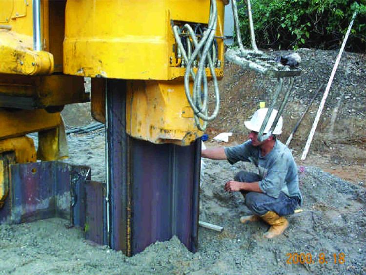 Sheet pile shoring On sites where driving or