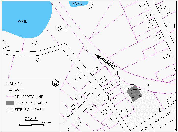 Figure 1. Site Map showing Site boundary, treatment area, and well locations.
