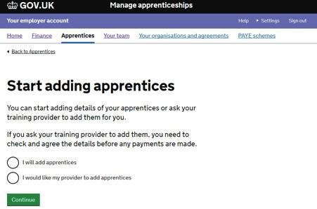 If you would prefer Kirklees College to upload the details of your Apprentices, then simply select the option that you want