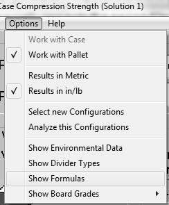 Once you have set the factors within your database to match the theoretical conditions to which your corrugated cases will be subjected, it can be used within the initial calculations to replicate