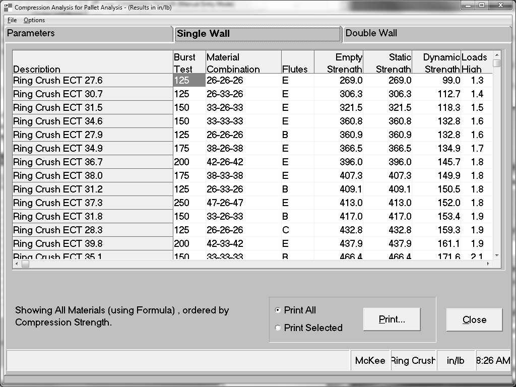 Determining Strength for a CAPE PACK Solution The program can calculate the strength of a load designed in Pallet Group