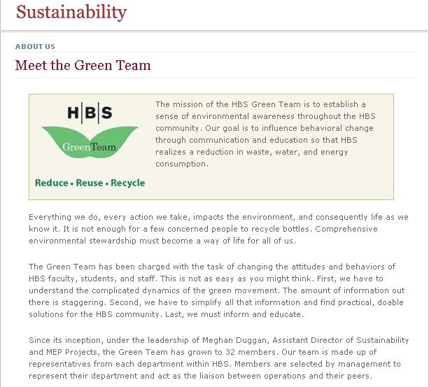 O c c u p a n t E d u c a t i o n > HBS Green Team > Green Teams are small groups of staff and faculty members in a department, building, or office who work on projects to make their office more