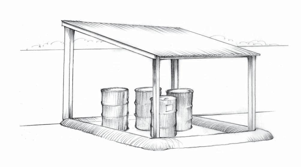 Simple storage sheds with a roof, liquid-tight floor and perimeter berm will usually prevent storm water from becoming contaminated. 4.