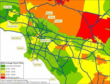 Lowest regional average commute times in balanced, affluent