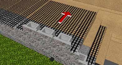 Geogrid Reinforced Wall Step 3 Lay Geogrid Tensioned Geogrid Place the geogrid as far forward on the units as possible without revealing it on the face; Place the next